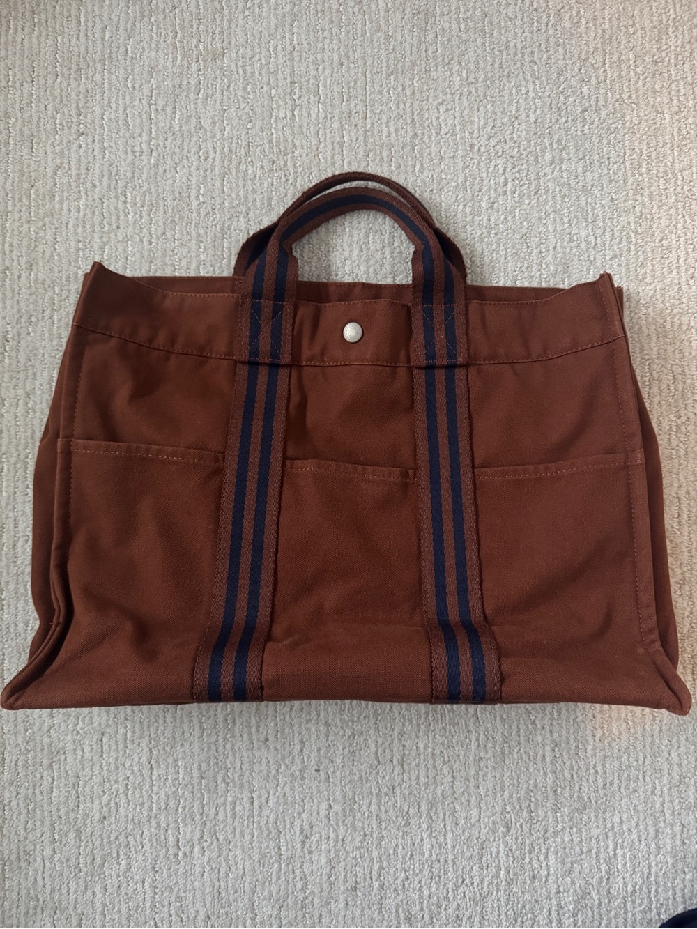Hermès Toile Fourre-Tout GM Brown & Navy Canvas Tote Bag